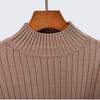 High Quality Autumn and Winter Half Turtleneck Knitting Sweater Sunken Stripe Long Sleeves Idle Style Pure Color Base Pullover Heattech Women's Top