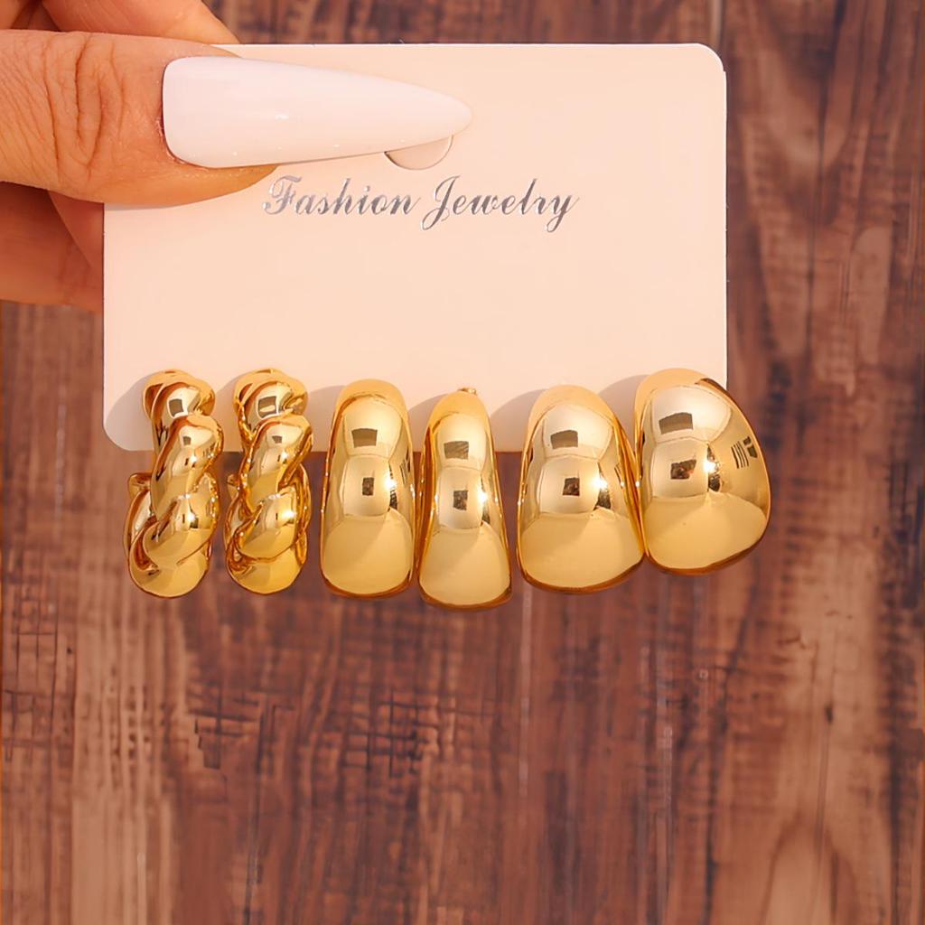 Women's Geometric Gold Teardrop and Twist Earring Set (3-9 Pairs)