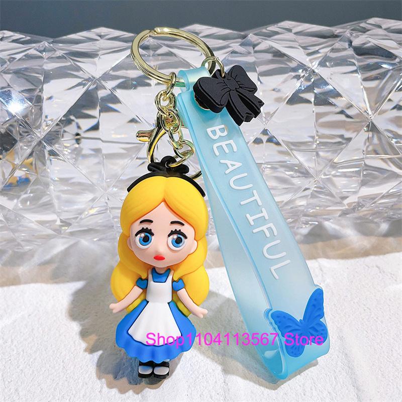 Anime Cartoon Silicone Girl Mermaid Princess Keychain Cute Snow White Anna Alice Keyring Bag Key Chain Pendant Kids Toys Gifts
