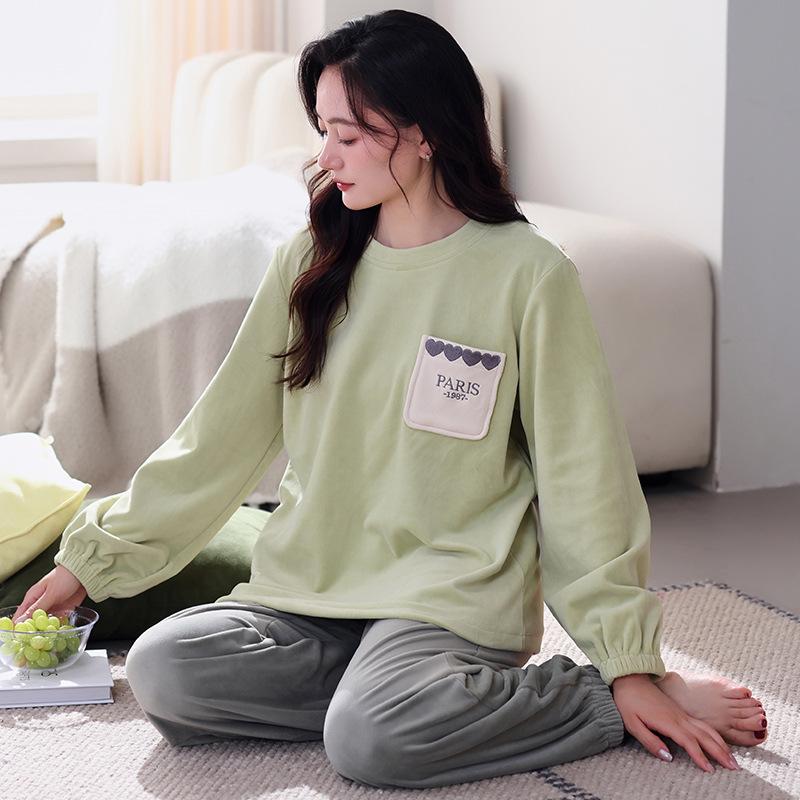 Island Fleece Pajamas Women'S Autumn And Winter Thin Fleece Warm Can Be Worn Outside Loungewear Winter Women'S Coral Fleece Casual Suit