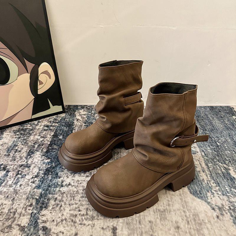 Short Boots British Style Platform Martin Boots Women's New Boots Beautiful Spring and Autumn Brown 2025 Heightening Rad Trousers