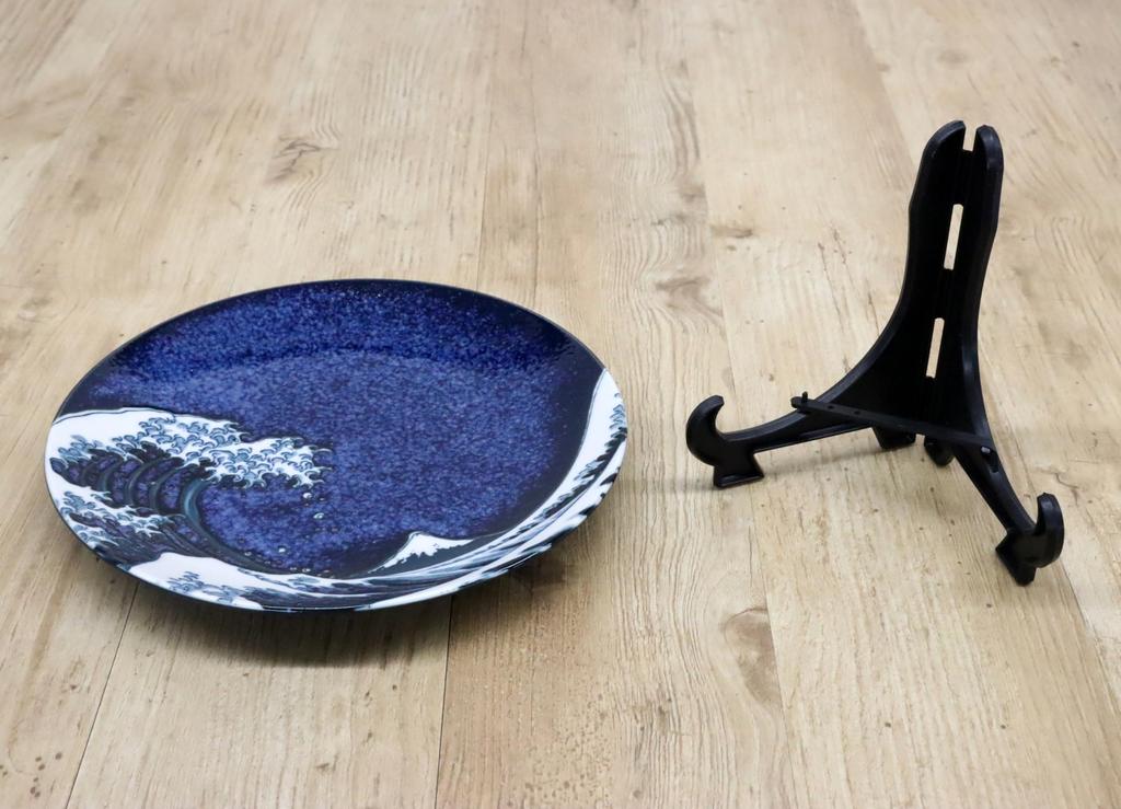 Japanisches Souvenir Welle Berg Blauer Teller Fuji, Fuji, (Gerahmt)