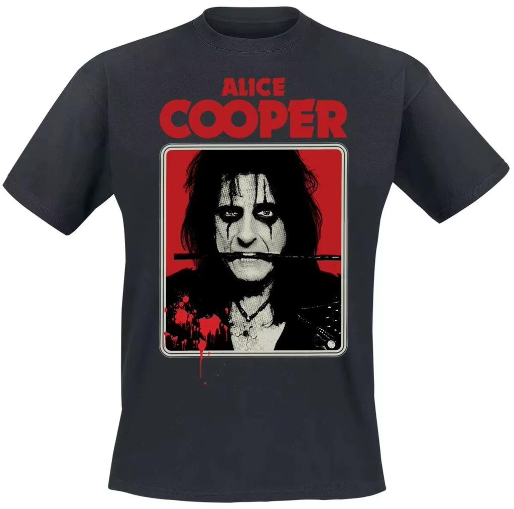 2026 New Alice Kopper Shock Rock Portrait Creative Print Tshirt High Quality Casual and Comfortable Mens Crew Neck Print Tee