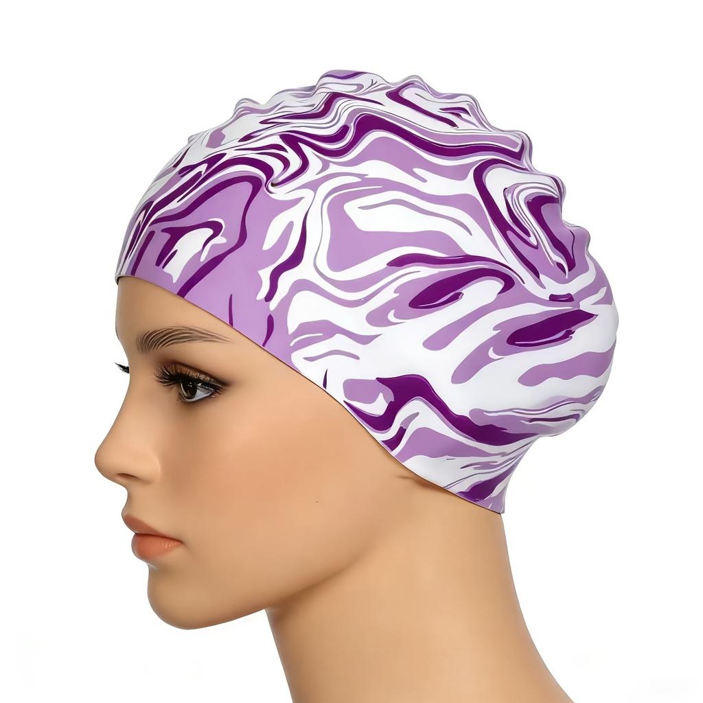 1 Pièce Bonnet de Bain Surdimensionné en Silicone Double Face Imprimé Haute Élasticité pour Femme, Pour l'Entraînement de Natation, la Plage et les Sports Nautiques
