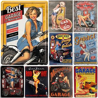 Kovové plechové cedule Doska Pinup Dekorácia steny garáže Vintage železná maľba Umelecké plagáty pre pánsku izbu Domácu kaviareň Garážový klub Bar
