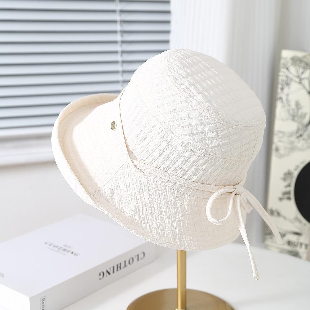 Women'S Bucket Hat Elegant Lady Fisherman Cap With Bow Wide Brimmed Spring Summer Hats For Women Cloth Foldable Sunhat New