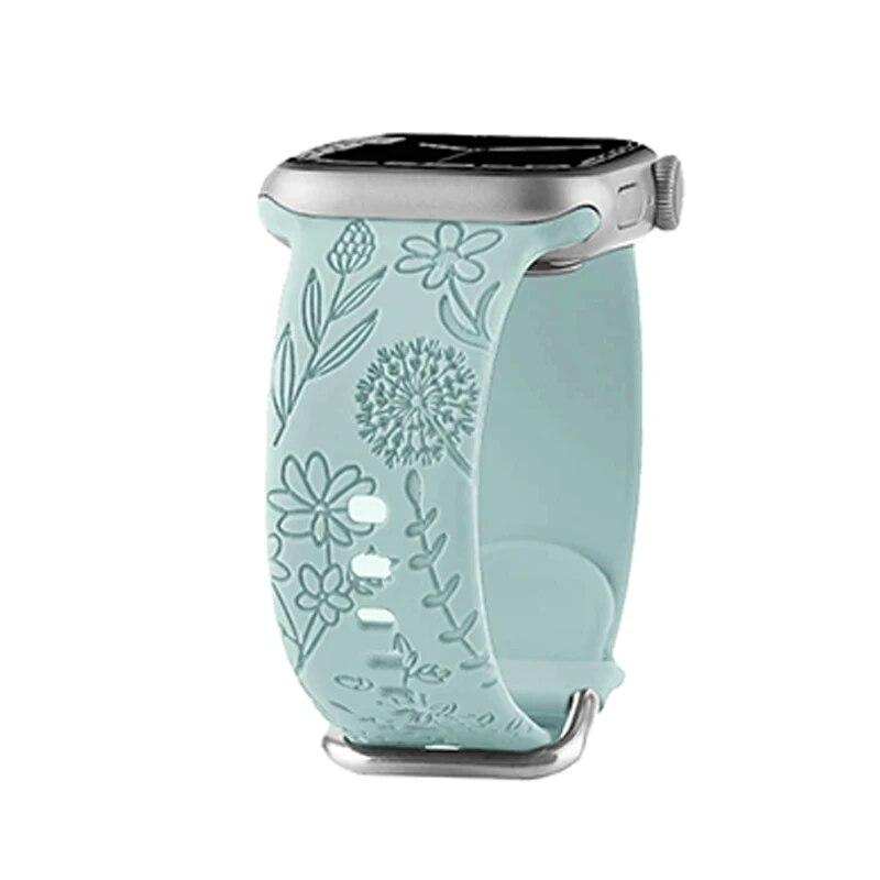 Engraved Flower Strap for Apple Watch Ultra Band 49mm 44 40mm 45mm 41mm 38 42mm Fashion Silicone Bracelet Iwatch Series 8 7 Se 6