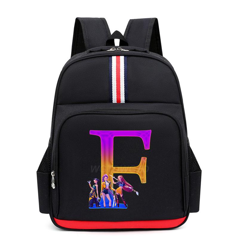 College Style Trend 26 Letter Printing Anime Cartoon Large Capacity Burden Reduction Backpack Casual Student School Bag
