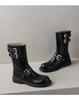 Women's Retro Martin Boots, Round Toe, Autumn/Winter, Metal Accent, Ankle-Length, Cowboy Style, Thick Sole.