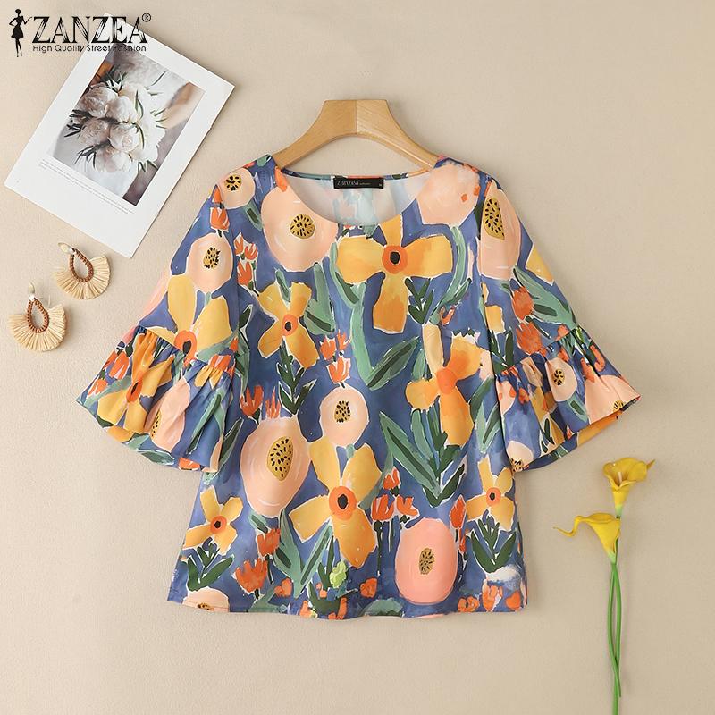 

ZANZEA Women Summer V-Neck Casual Floral Print Short Sleeve Blouse 3XL рожевий