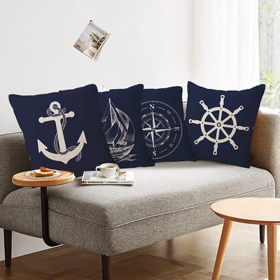 Husa de pernă rustică nautică cu design cu velier și ancoră pentru canapea, mașină, dormitor, husă decorativă pentru pernă