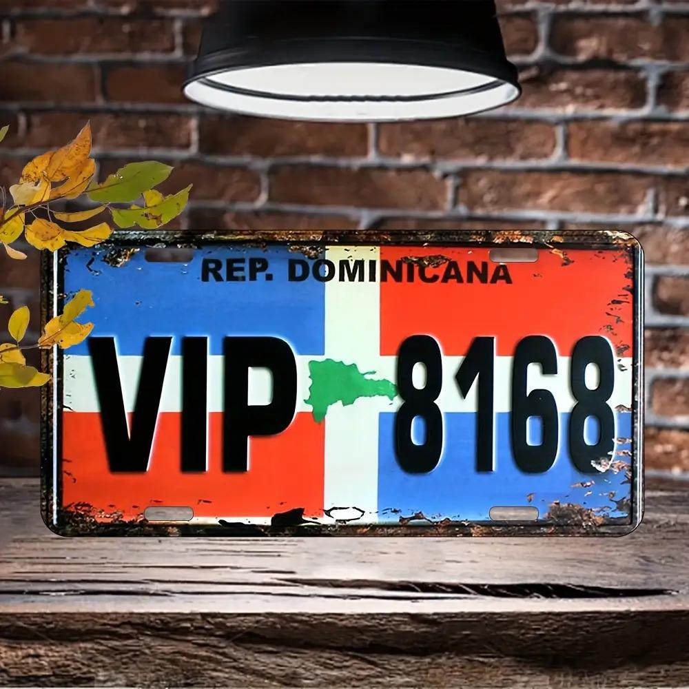 Vintage Dominican Republic Metal License Plate Waterproof Aluminum Wall Art with VIP Design Native Blue and Red Background 15x30cm(5.9x7.8inch)