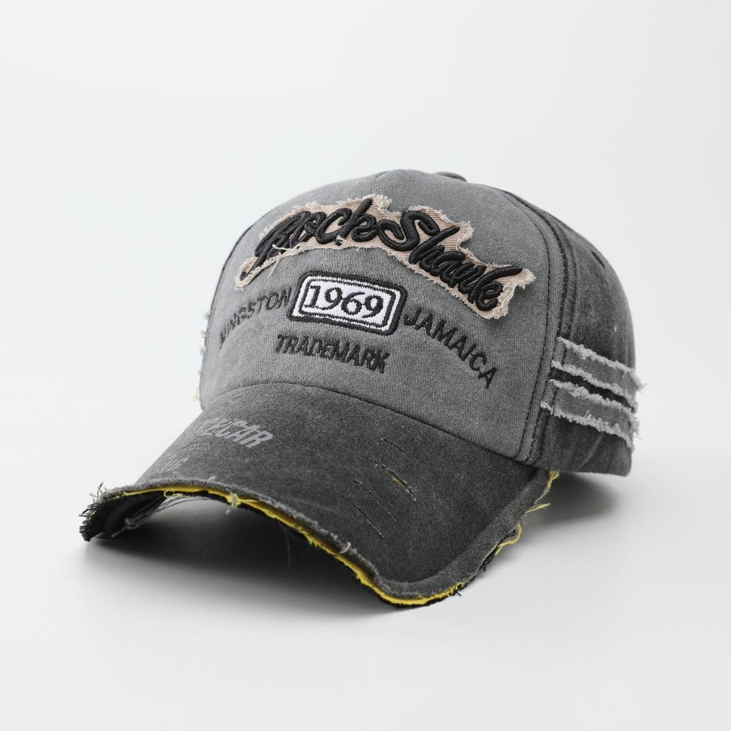 Bent-brimmed Hat, Old Letter Cap, Embroidered Ripped Baseball Cap, Men's American Sunshade, Sunscreen Hat, Women's