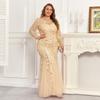 Plus Size Elegant Embroidered Mermaid Dress Round Neck Long Sleeve Lined Back Zipper