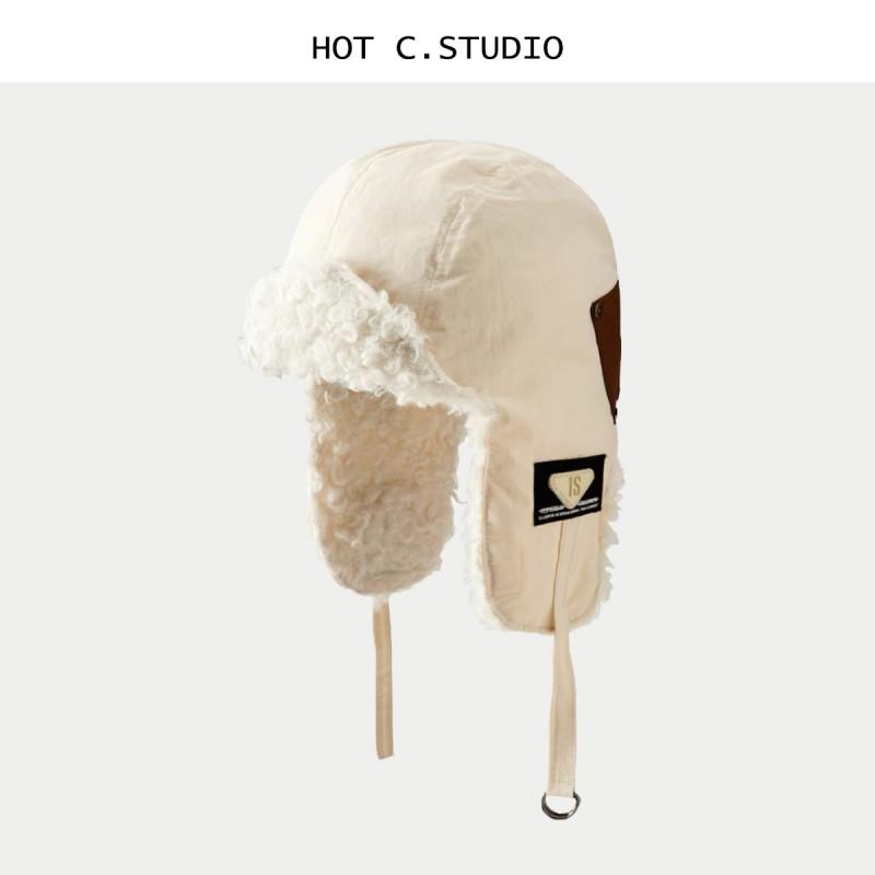 Unisex Winter Fleece-Lined Warm Beanie Hat With Ear Flaps Skiing Outdoor Activities In Cold Weather Off-white