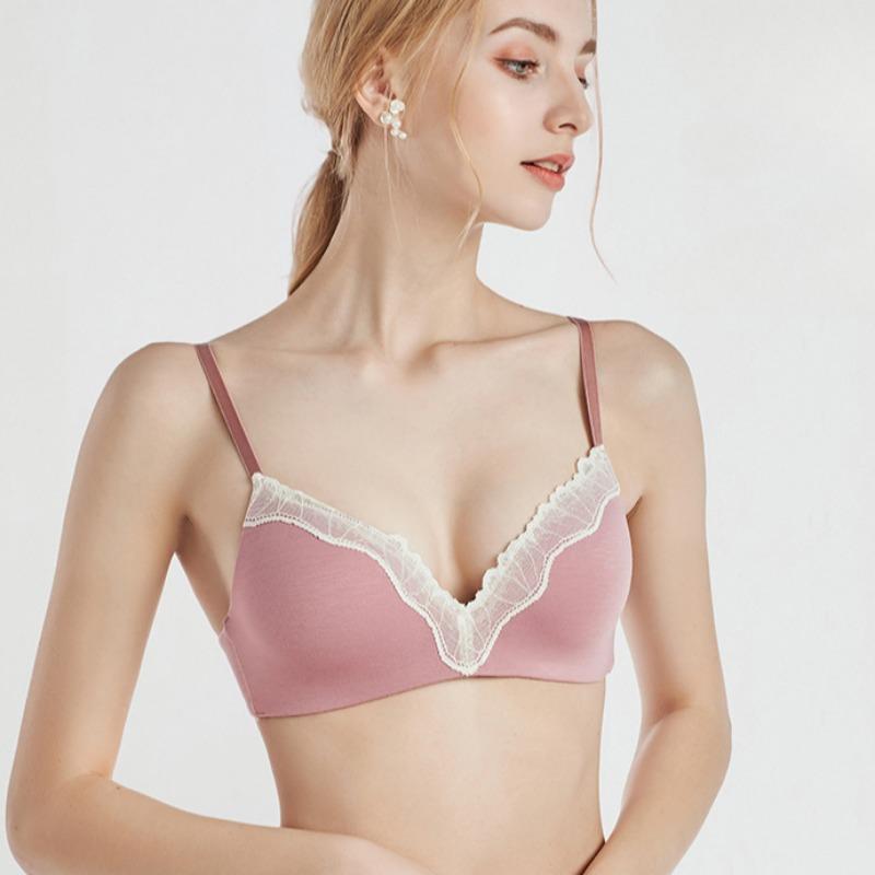 French Thin Lace Underwear Small Chest Push-up Sexy Bra Without Steel Ring Adjustable Girl Bra