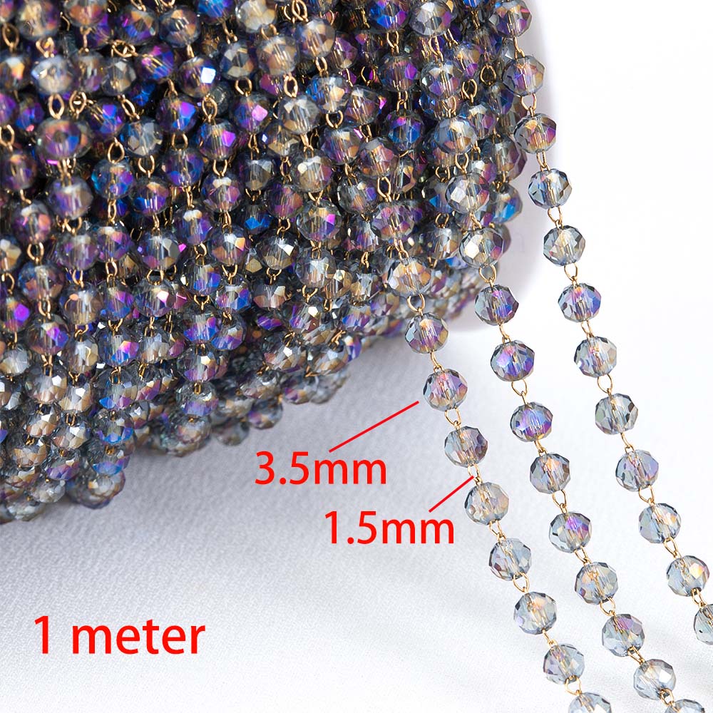 1Meter Stainless Steel Chain Boho Colorful Cube Square Crystal Beads Chain for DIY Necklaces Bracelets Holiday Jewelry Making