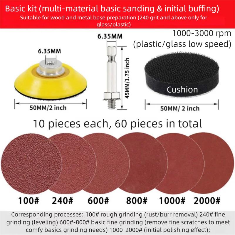 2/3-Inch Hex Drill Hand Shank Sanding Disc Set - Flocked Sandpaper & Wool Felt for Wood/Metal/Plastic/Paint Polishing & Waxing