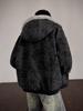 Herren Winter American Eagle Kapuzen-Lederjacke mit Litschimuster und warmem Kaninchenfell-Futter