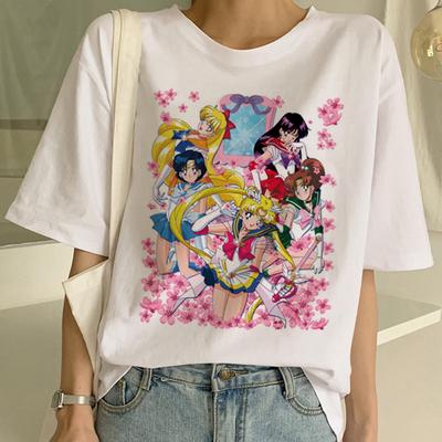 Sailor Moon Letnia Moda T-shirt Unisex Harajuku Krótki Rękaw Zabawny Ulzzang T-shirt Słodki
