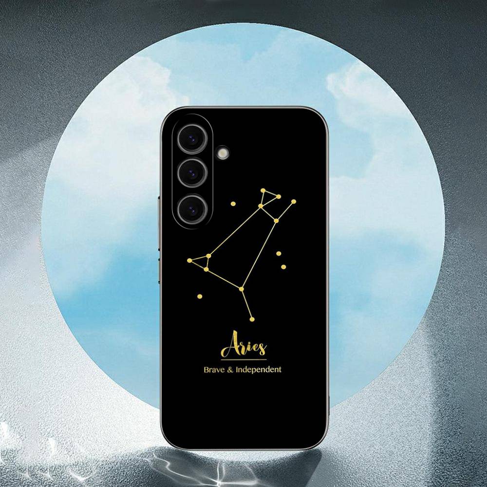 12 Constellations Zodiac Signs Luxury Black Phone Case For Samsung Galaxy S23 S24 S25 Ultra S22 Plus S21
