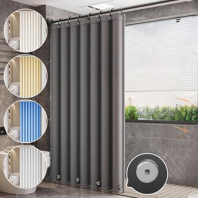 (No Pole) Bathroom Waterproof Fabric Shower Curtain Shower Partition Hanging Curtain Bathroom Screen for Privacy Quick Drying