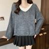 Colorblock Knit Sweater - Women's High-End Autumn/Winter Style, Soft, Loose, and Versatile