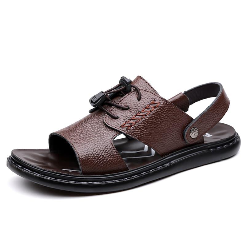 Men Leather Two Way Sandals Summer Beach Slippers Outdoor Casual Walking Shoes Non Slip Soft Sole Sizes 38-44 Daily Wear 38