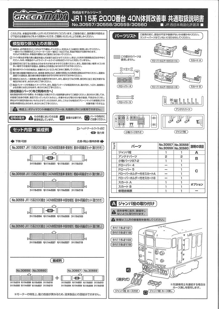 Greenmax N Gauge 30560 JR 115 Series 2000 Improved Chugoku Region Extension Set (40N Car, Color) 4-Car (No Motor)