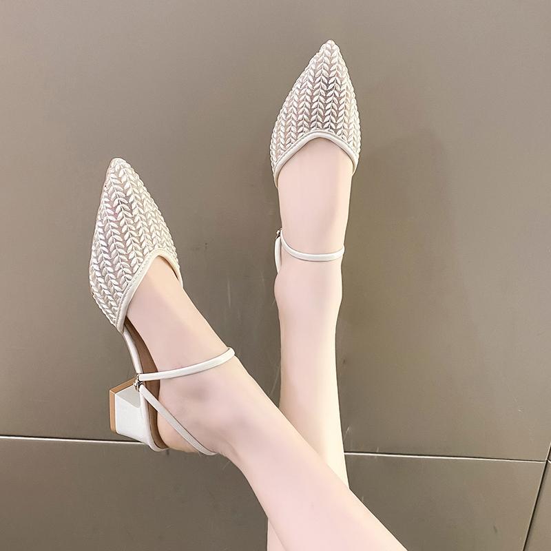 Fashion 2025 New Women's Toe-Covered Sandals Pumps High Heels Spring Summer Two-Way Pointed Toe Outer Wear Half Slippers Fashion Sandals