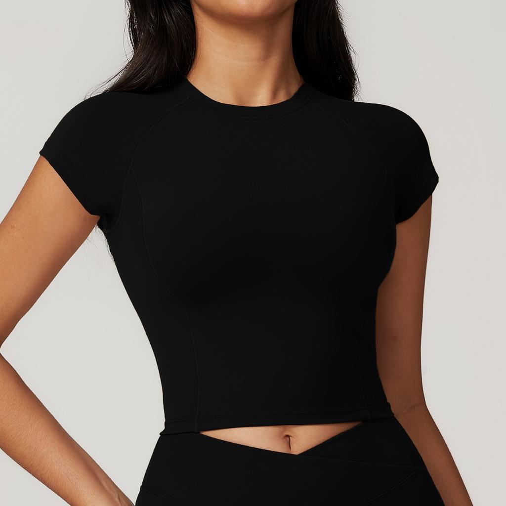 High Strength Small Fly Sleeve Running Fitness Short Sleeved Sports T-Shirt For Women, Tight Fitting Quick Drying Yoga Top For Women