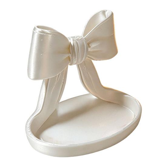 3D Printed Bow Jewelry Organizer Tray, Decorative Ribbon Bow Ring Holder for Rings Earrings Necklace, Vanity Storage Dish for Dresser, Desk, Vanity белый