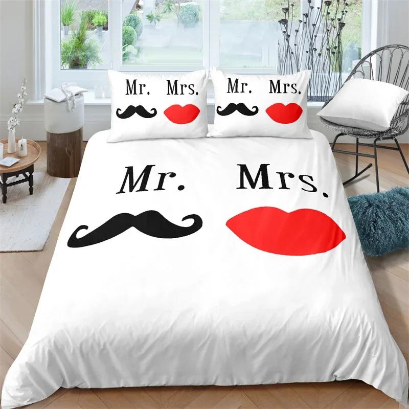 Mrs Mr Duvet Cover Romance Comforter Cover Microfiber White Bedding Set For Boys Girls Teens Adults Wedding Valentine Day Decor