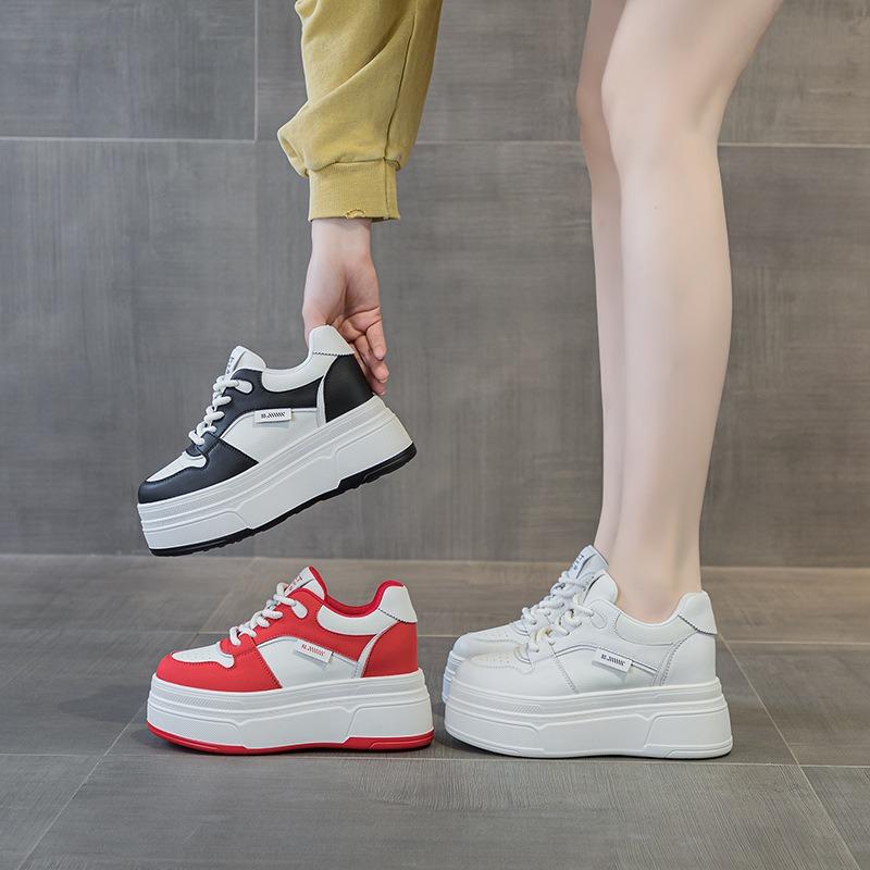 5605 Little White Shoes Women's Spring New Thick-soled Cowhide Little White Shoes Classic Lace-up Sports
