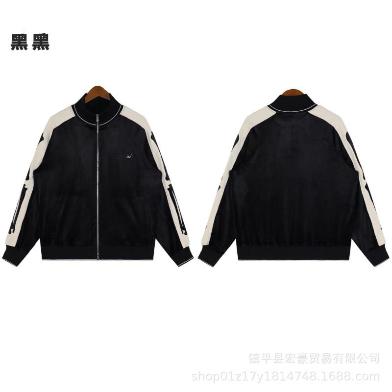Mens Velvet Cotton Casual Tracksuit Set With Embroidered Bone Motif Stand Collar Jacket Straight Leg Pants