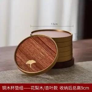 Wooden Coaster  6 Pcs Heat Resistant Non Slip Tea Cup Mat Decor Round Drink Coasters for Kitchen Table Coffee Office Home