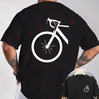 Cyclists Minimalist Bicycle Design Motorcycle Double-Sided Print T-Shirt Men Short Sleeve O-ne