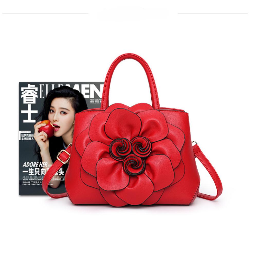 Women's Bag 2023 European and American Popular Women's Bag PU Leather Flower Handheld Shoulder Bag Red Bridal Bag Girl