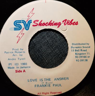 7inch Record FRANKIE PAUL - Love Is The Answer NONE Shocking Vibes 1993 Jamaica Reggae, Ska & Dub Used