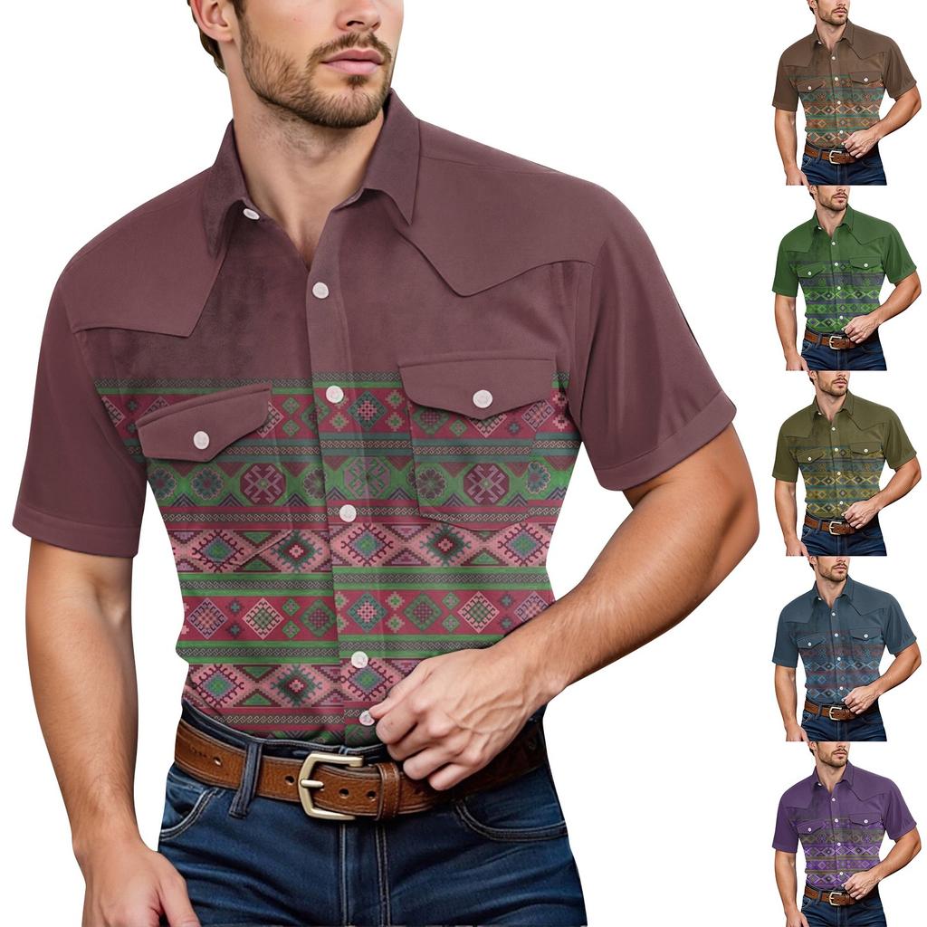 Men'S Fashionable Lapel And Shoulder Length Short Sleeved Casual Top