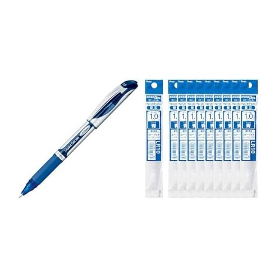 Pentel EnerGel Gel Ink Rollerball Pen BL60-C, 1.0mm, Blue, 10 Pens & EnerGel 1.0mm Refill, Blue, 10 Refills