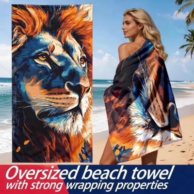 Bunte Löwenkopf-Statue Polyester-Mikrofaser-Strandtuch ist hoch saugfähig, geeignet für Schwimmen und Strandausflüge