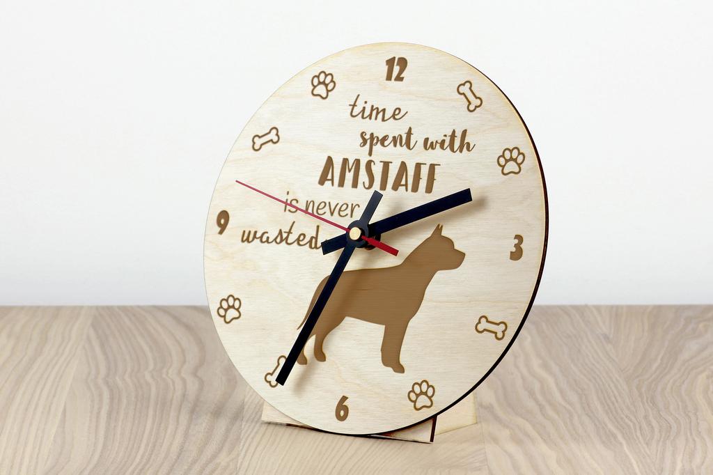 American Staffordshire Terrier, Amstaff - clock with dog, wooden clock with engraving, personalised clock by Art-Dog