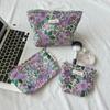 Vintage Makeup Bag Dark Red Floral Jacquard Fabric Cosmetic Pouch Women's Zip Square Clutch Handbag for Toiletries Storage
