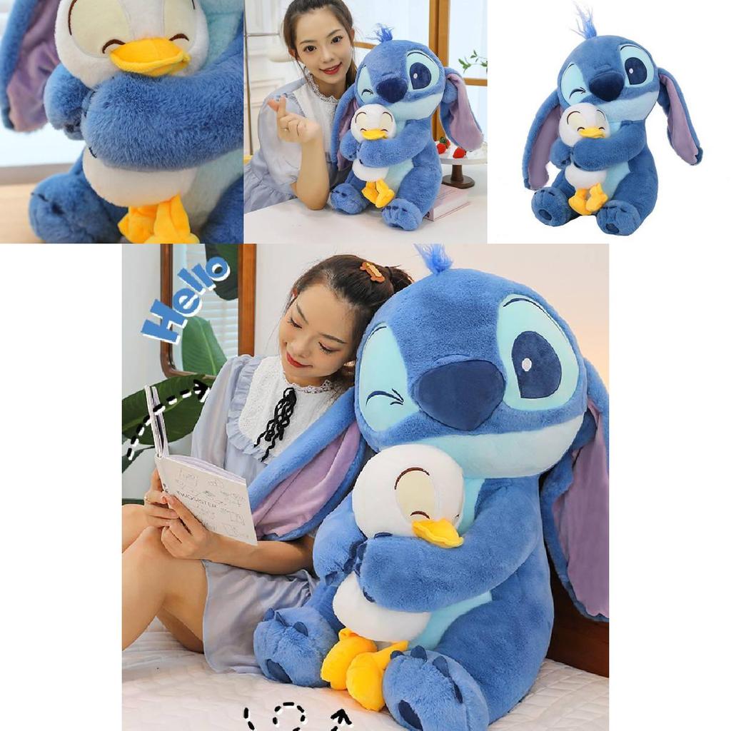 Adorabile Peluche Stitch che Abbraccia un'Anatra Morbido Bambola Ripiena in Cotone PP per Bambini e Fidanzate Regali di Compleanno