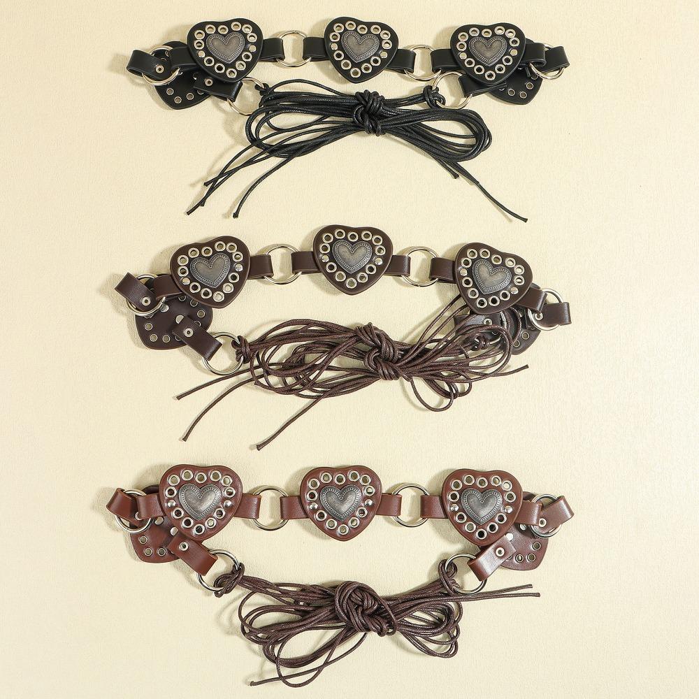 

Zinc Zinc Alloy Cowgirl Buckle Belt PU Leather Heart Hollow Belt Trendy Cowboy Waistband Waist Accessories Style 2-Brown