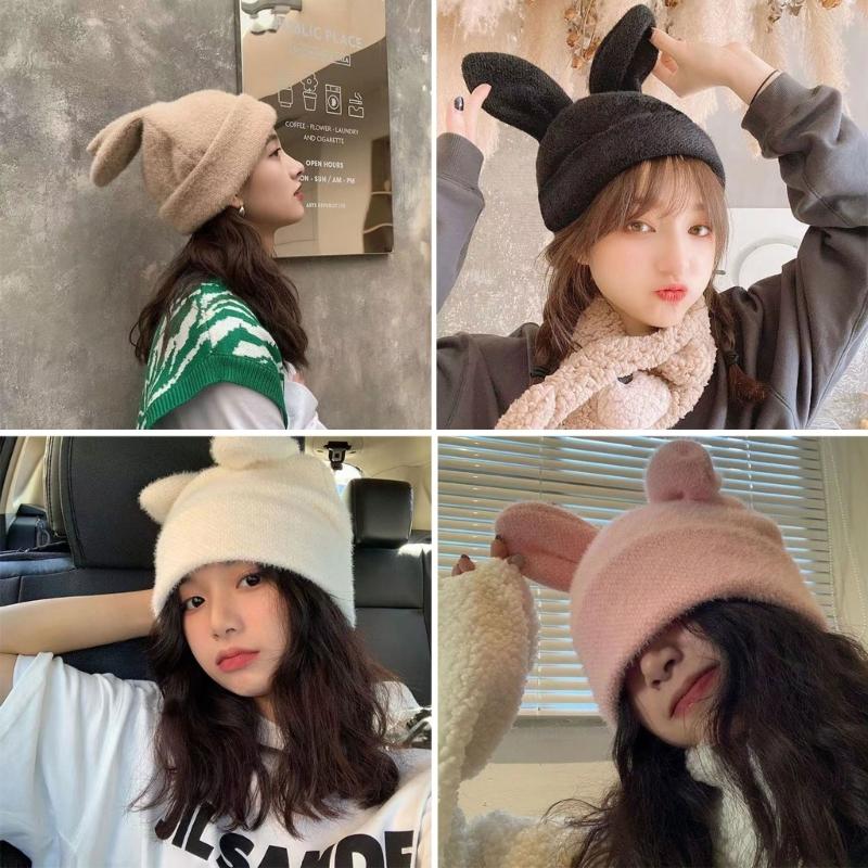Unisex Ear Protect Plush Hat Long Bunny Ear Shape Hat Warm Fluffy Winter Plush Warm Skiing Supplies for Adult Teens
