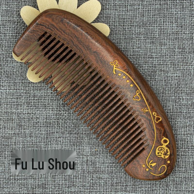 

Изысканный гребень из сандалового дерева Niuling с золотой росписью - Цельное дерево, антистатический, идеальный для праздничного подарка 14cm x 5.5cm x 1.2cm