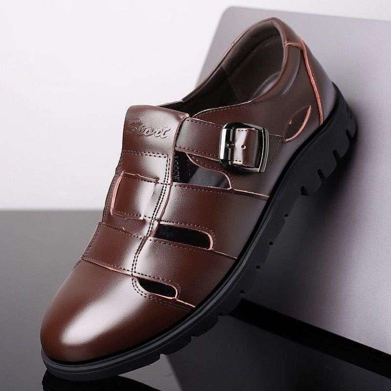 Special summer hollow leather sandals men's casual breathable soft-soled hole shoes middle-aged and elderly business dad shoes
