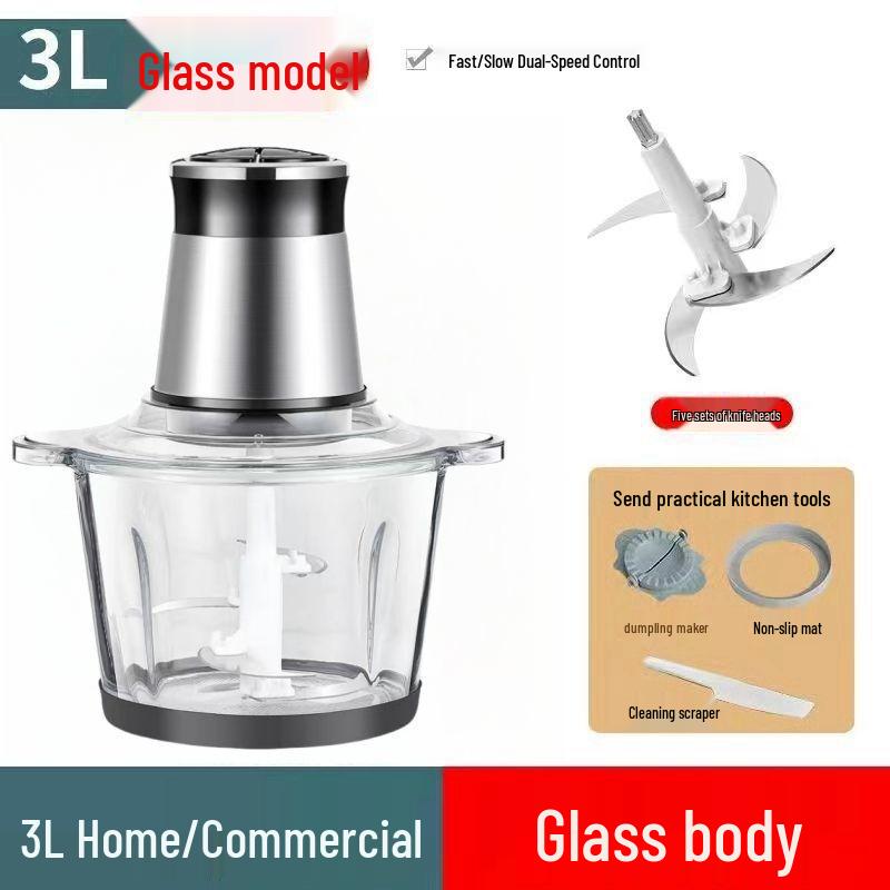 Stainless Steel Electric Meat Grinder & Multi-function Food Processor with Dough Kneading, Garlic Paste, and Vegetable Shredder